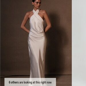 Meshki Cream Backless Halter Dress